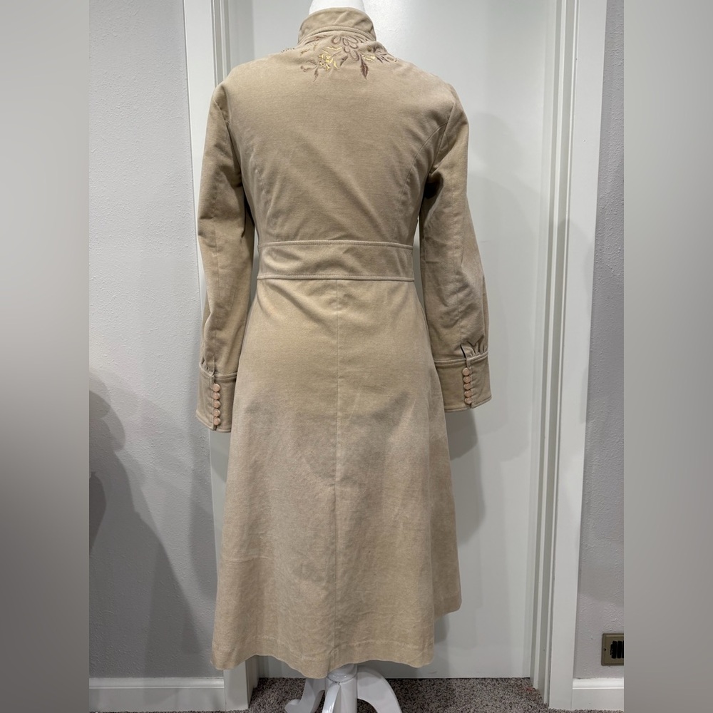 Anthropologie Elevenses Embroidered Coat 8 Tan Velvet Corduroy Vintage Romantic - Picture 6 of 17